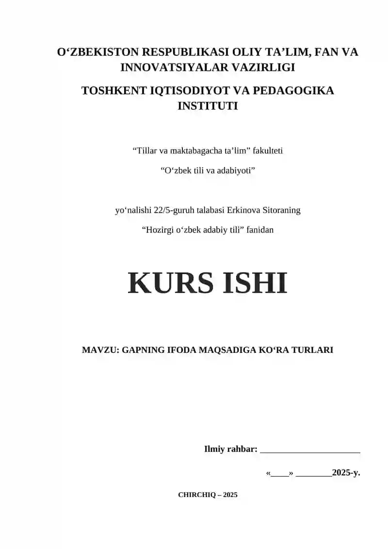 GAPNING IFODA MAQSADIGA KOʻRA TURLARI KURS ISHI