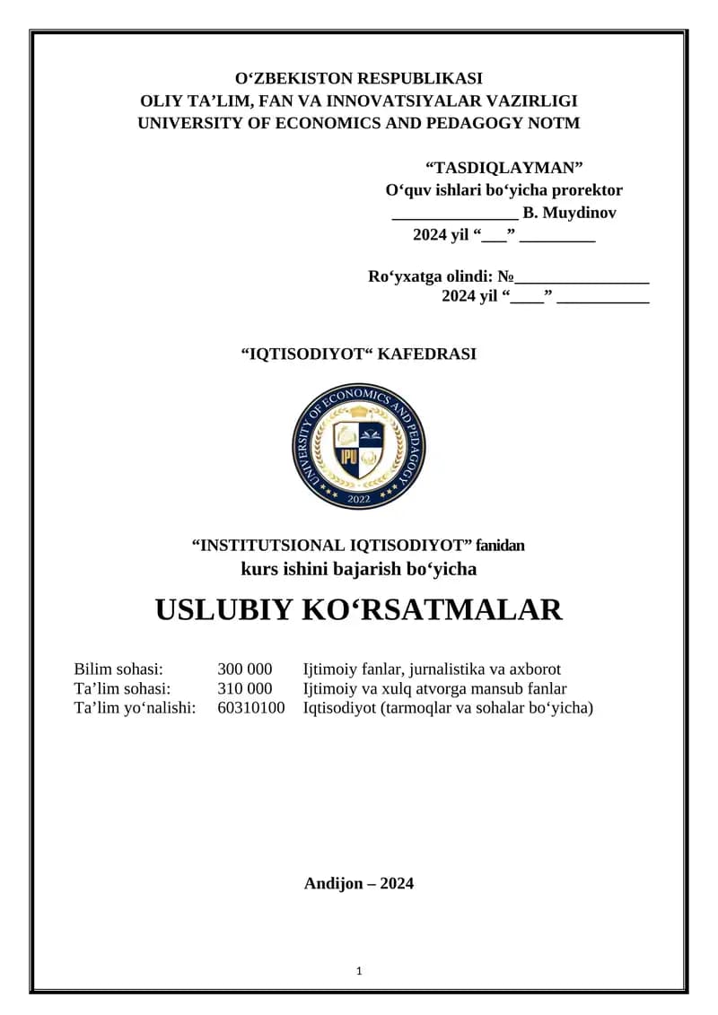 Kurs ishini bajarish bo‘yicha uslubiy ko’rsatma