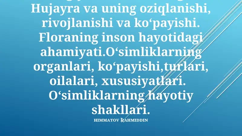 O'simlik Anatomiyasi va Fiziologiyasi: Hayotning Qurilish Blokları