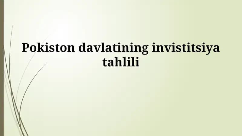 Pokiston davlatining investitsiyatahlili