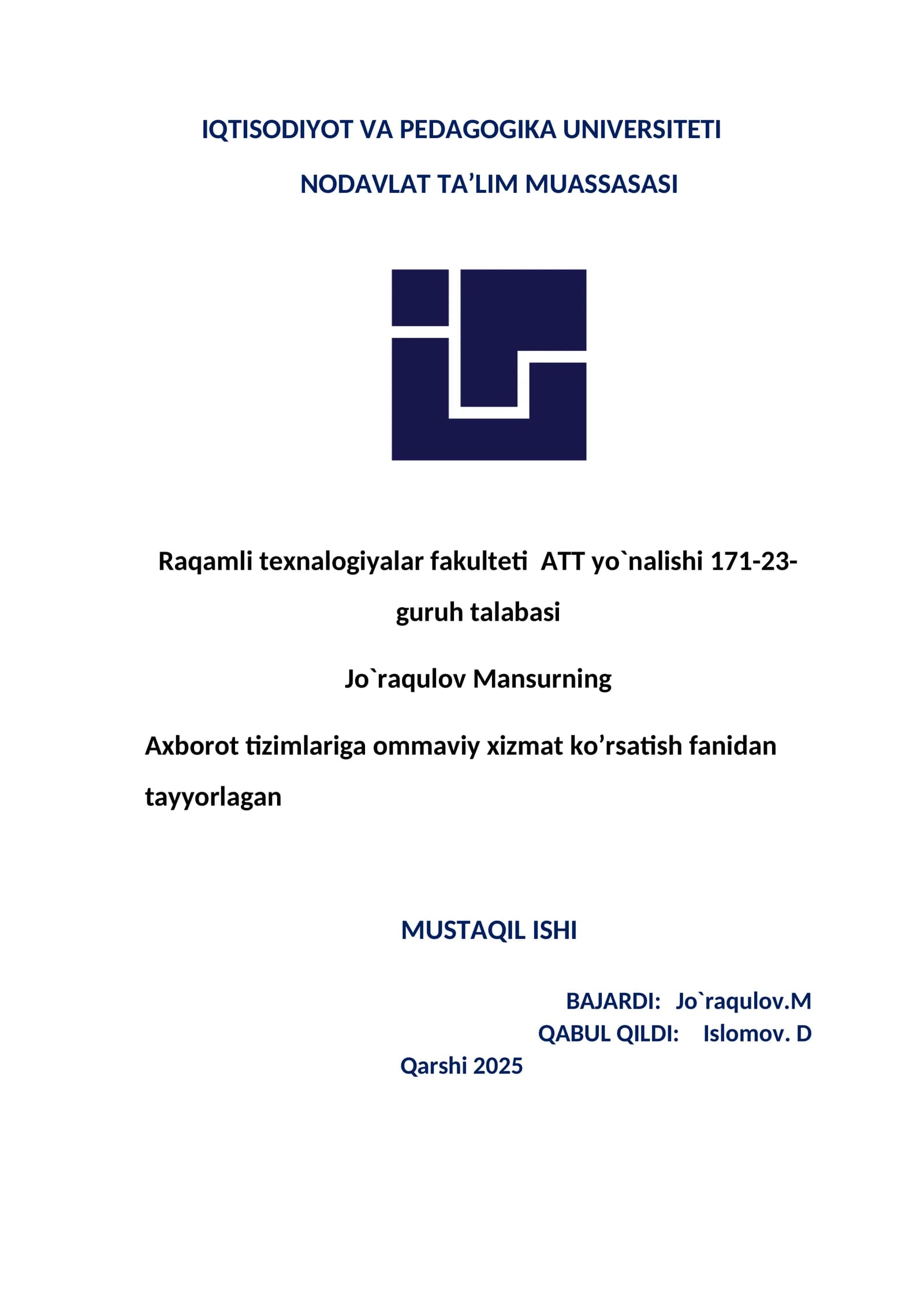 Xizmat ko‘rsatish tizimlarini modellashtirish va simulyatsiya qilish