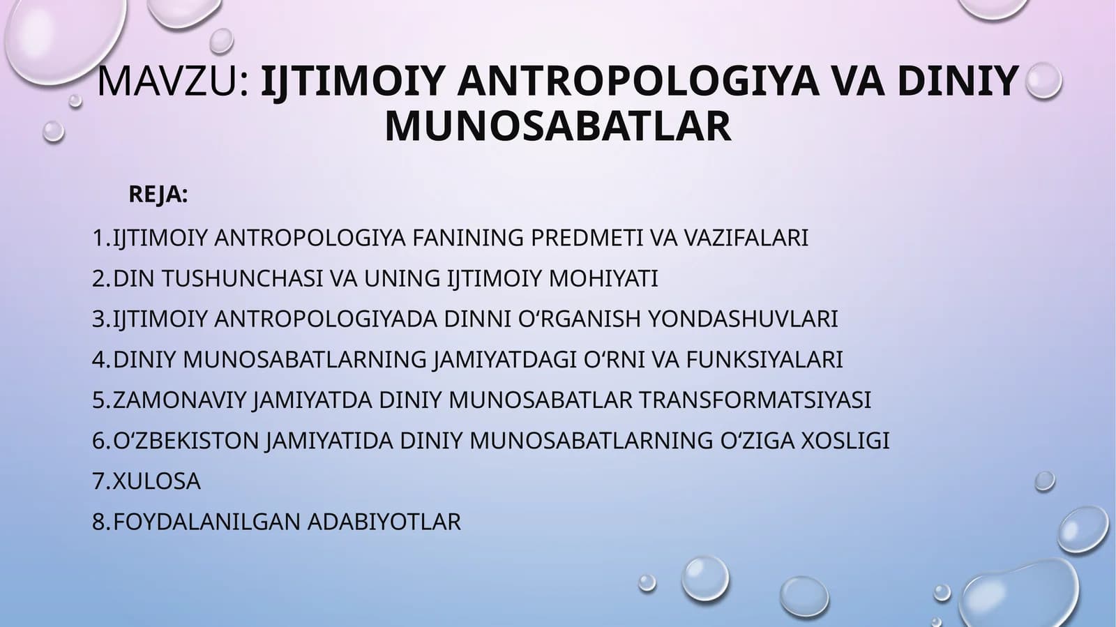 IJTIMOIY ANTROPOLOGIYA VA DINIY MUNOSABATLAR