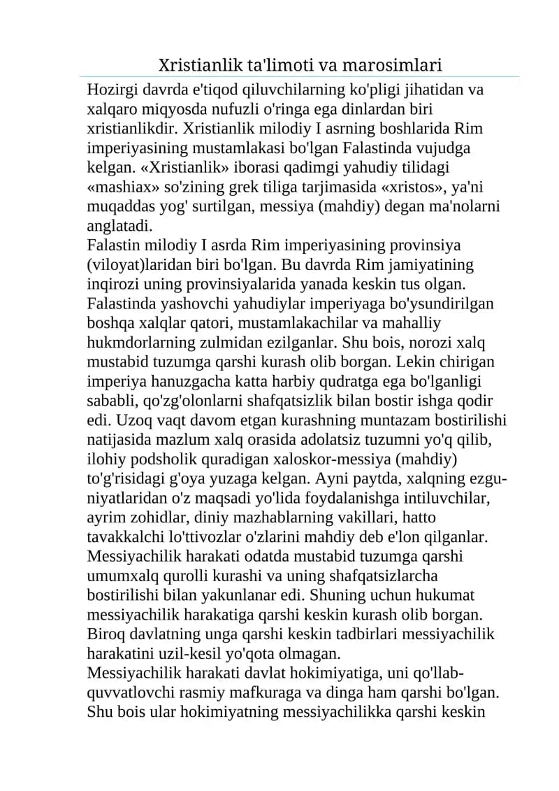 Xristianlik ta'limoti va marosimlari