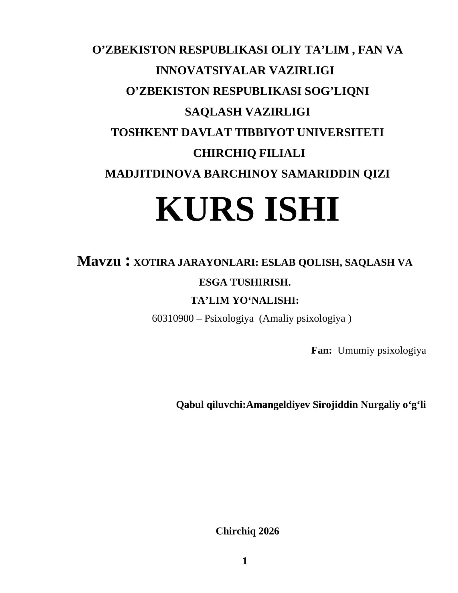 XOTIRA JARAYONLARI: ESLAB QOLISH, SAQLASH VA ESGA TUSHIRISH