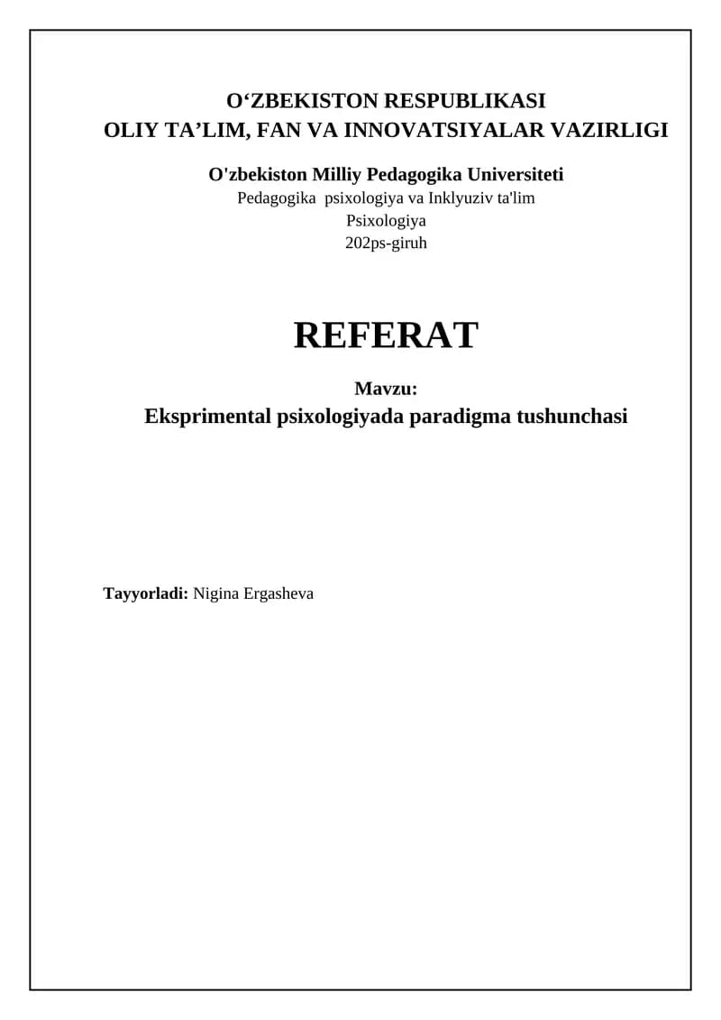 Eksperimental psixologiyada paradigma tushunchasi