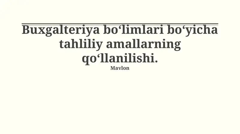 Таҳлилий амаллар бўйича тахлилий амалларнинг қўлланилиши