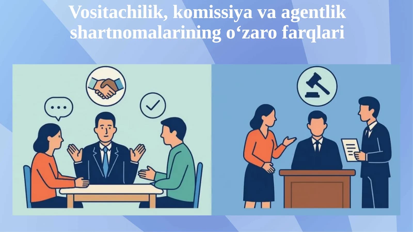 Vositachilik, komissiya va agentlik shartnomalarining o‘zaro farqlari