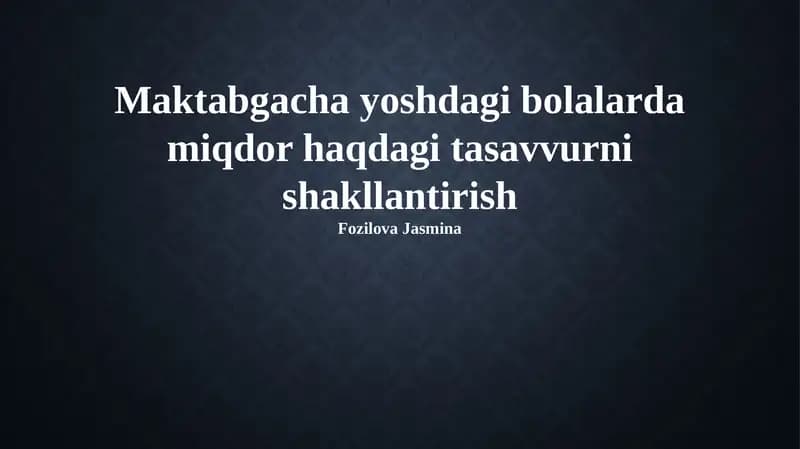 Miqdor Haqida Tasavvur