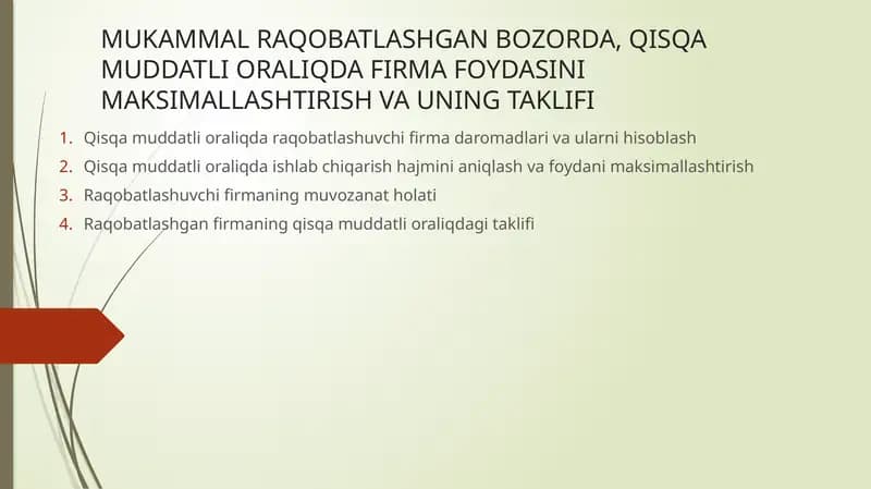 Qisqa muddatli oralig`da bozor