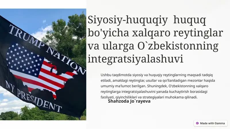 Siyosiy-huquqiy huquqbo'yicha xalqaro reytinglar va ularga O'zbekistonning integratsiyalashuvi