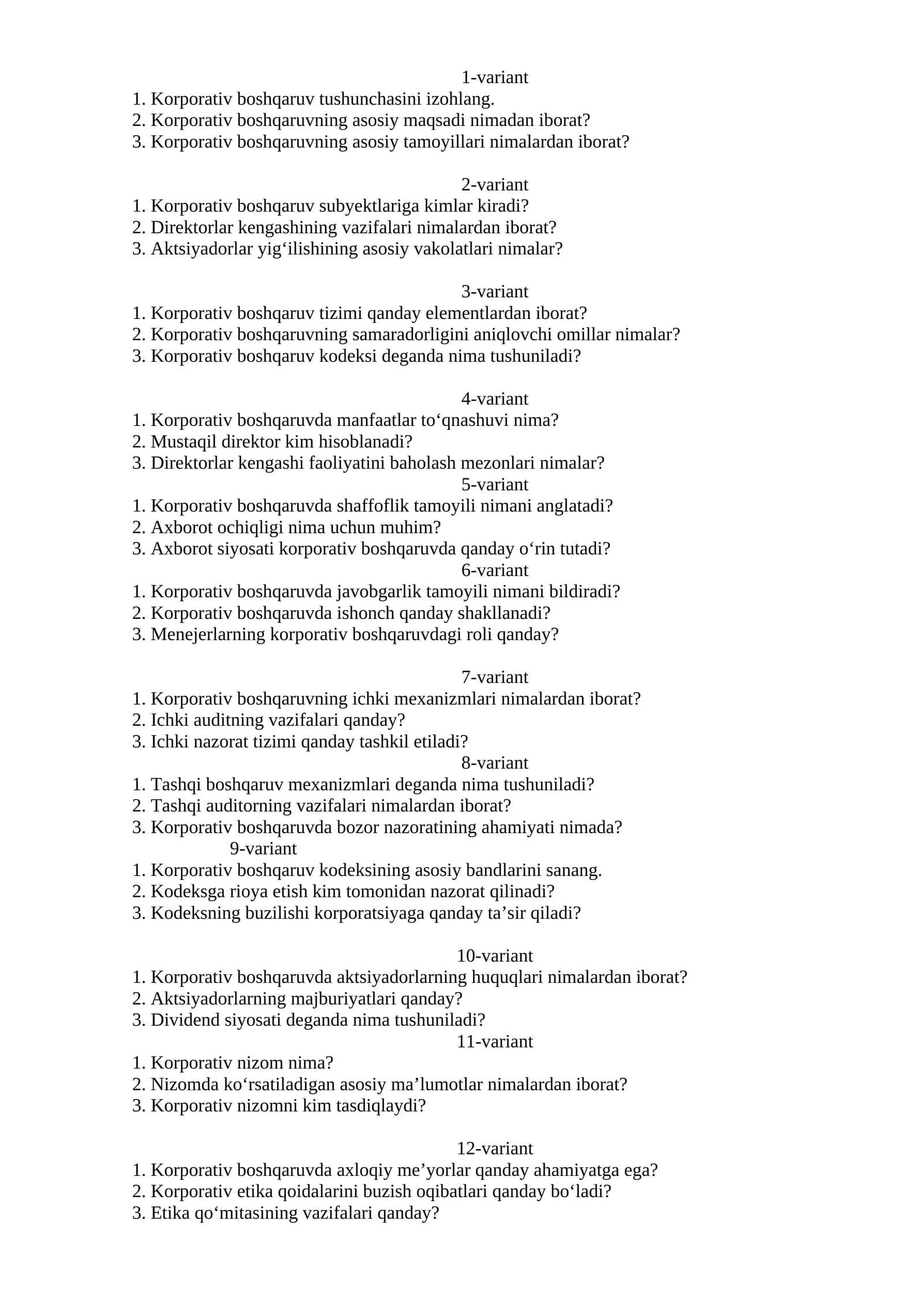 Korporativ boshqaruvning samaradorligini aniqlovchi omillar