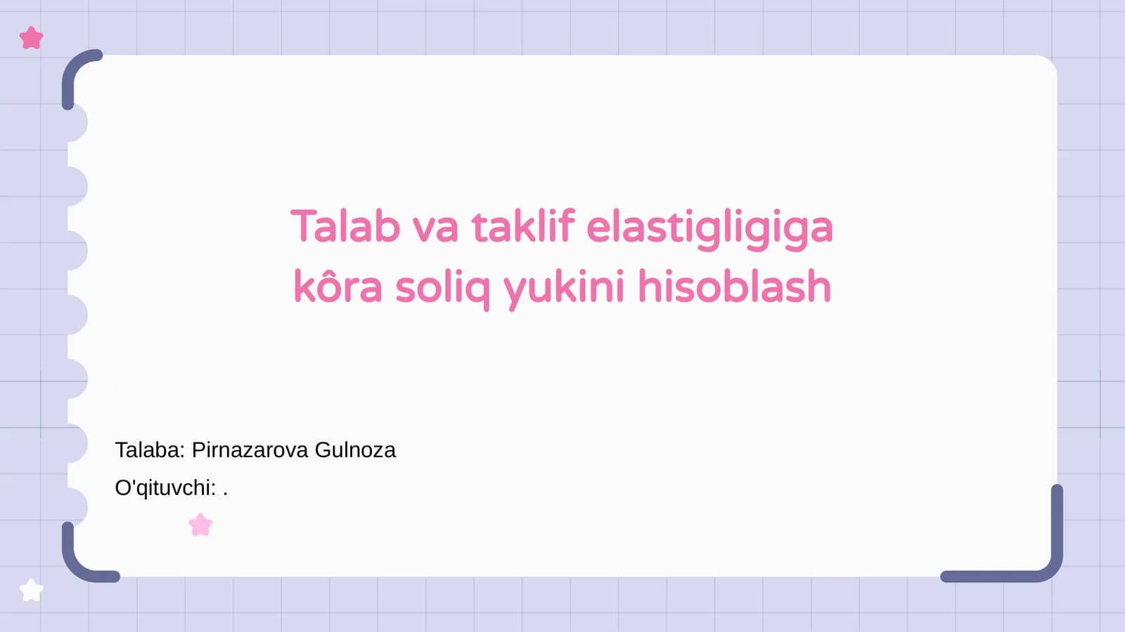 Talab va taklif elastigligiga kôra soliq yukini hisoblash