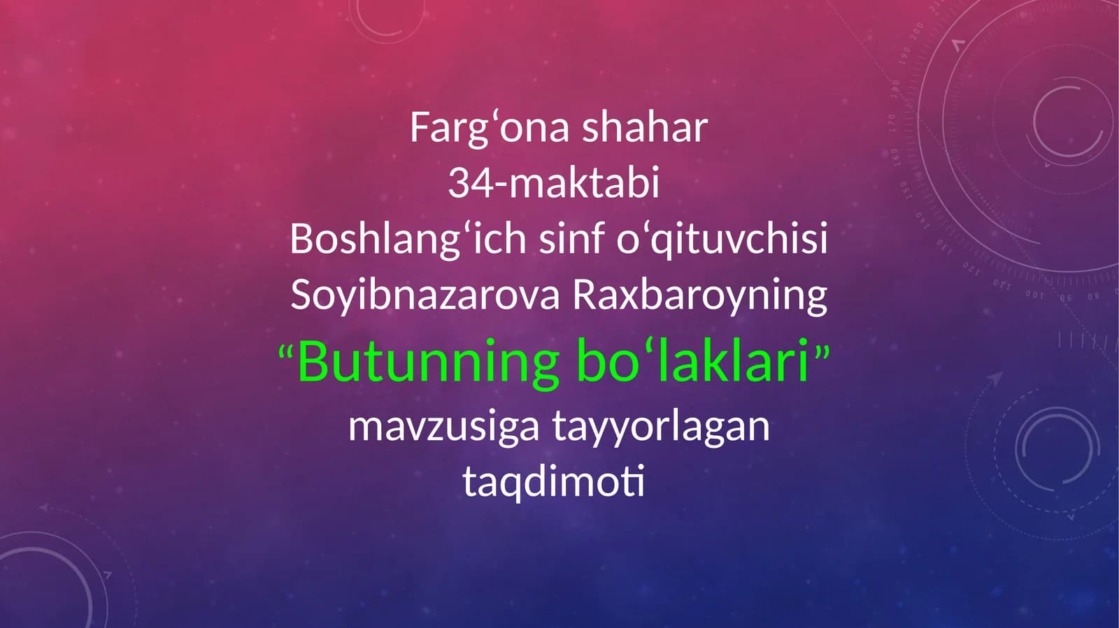 "Butunning bo‘laklari" mavzusiga tayyorlagan taqdimoti