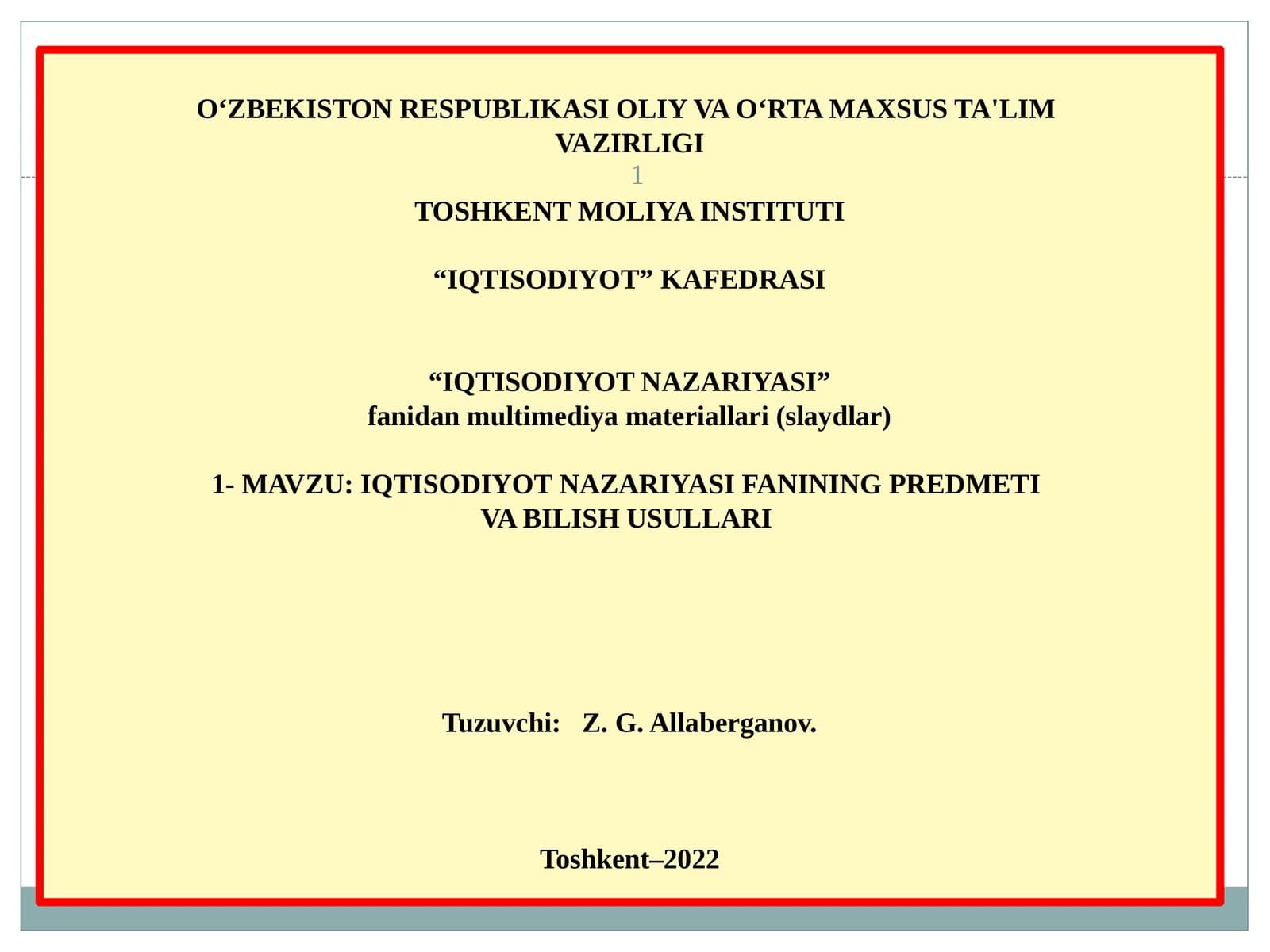 IQTISODIYOT NAZARIYASI fanidanmultimediyamateriallari(slaydlar)