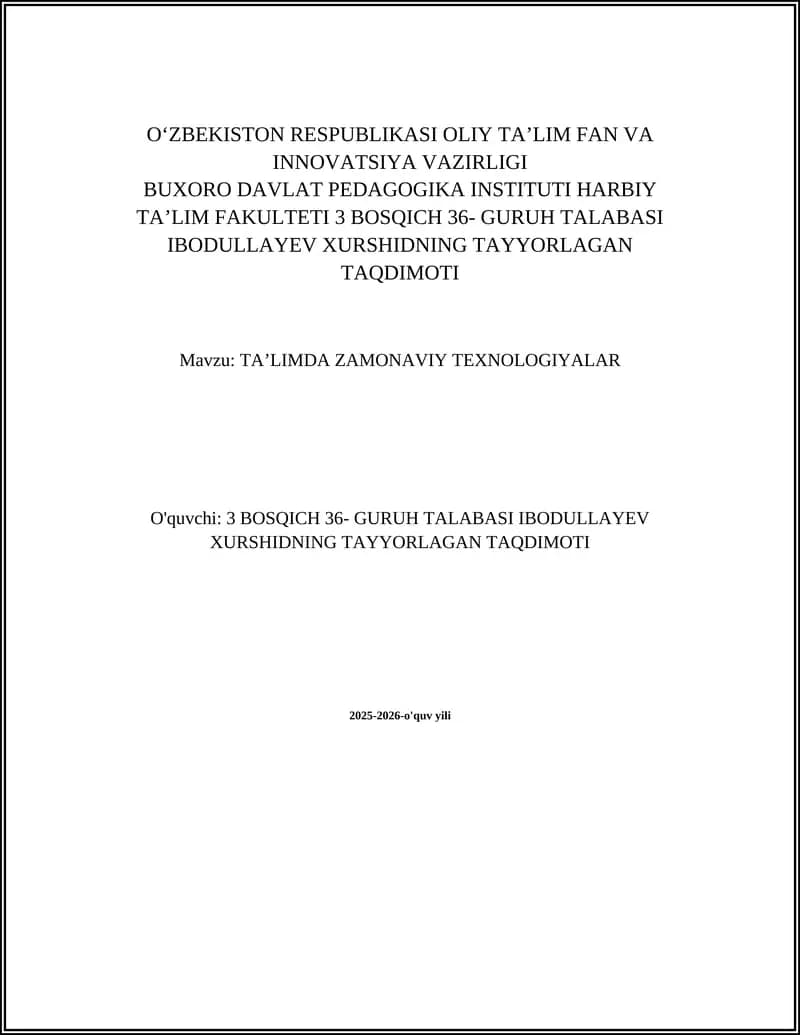 TAʼLIMDA ZAMONAVIY TEXNOLOGIYALAR