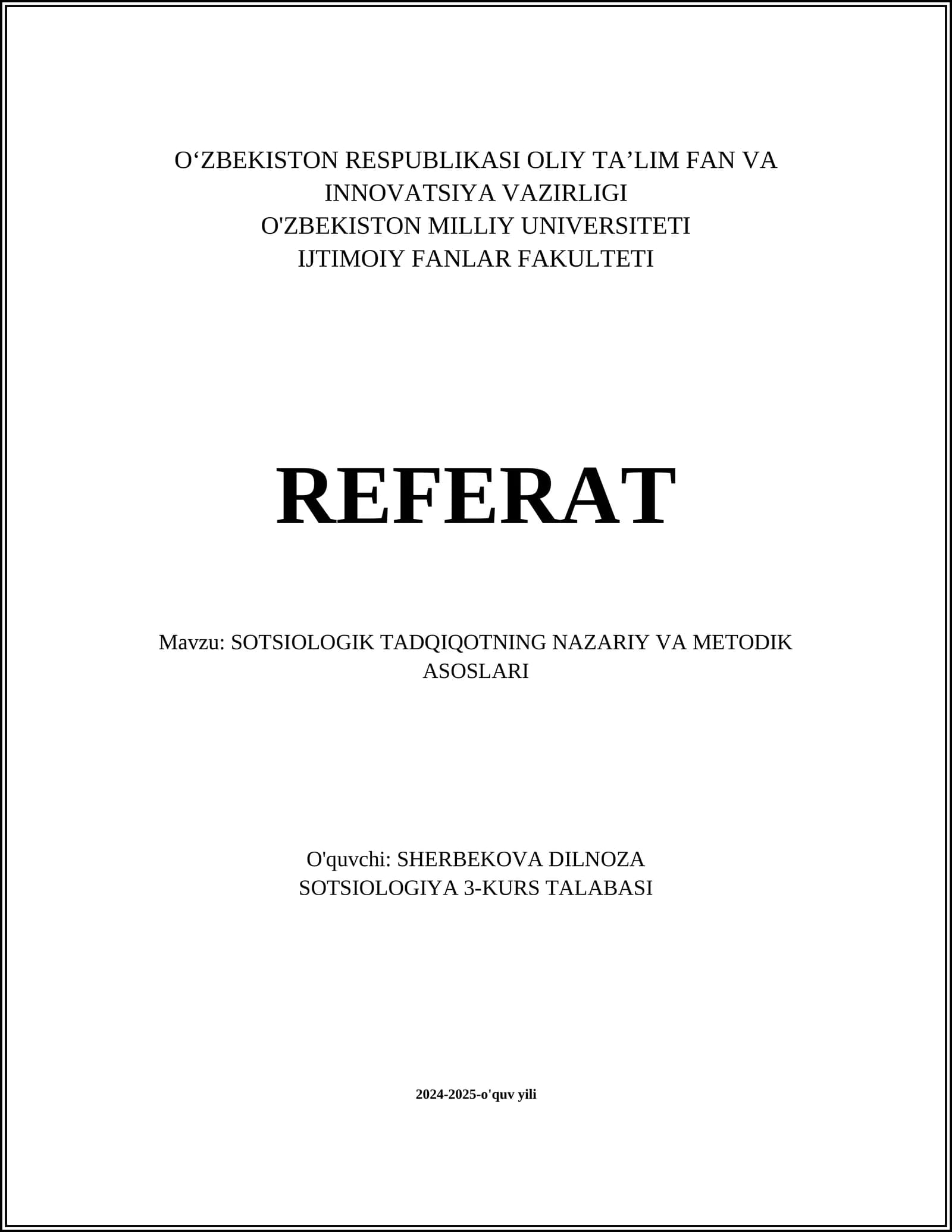 Sotsiologik Tadqiqotning Nazariy va Metodik Asoslari