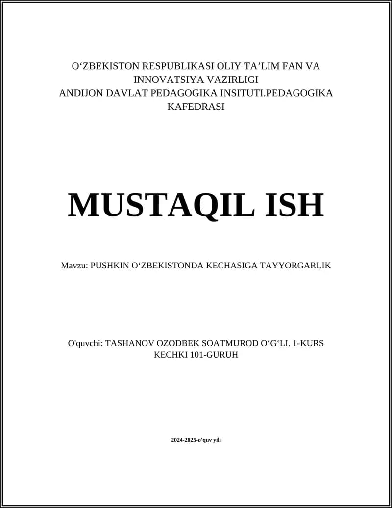 PUSHKIN OʻZBEKISTONDA KECHASIGA TAYYORGARLIK