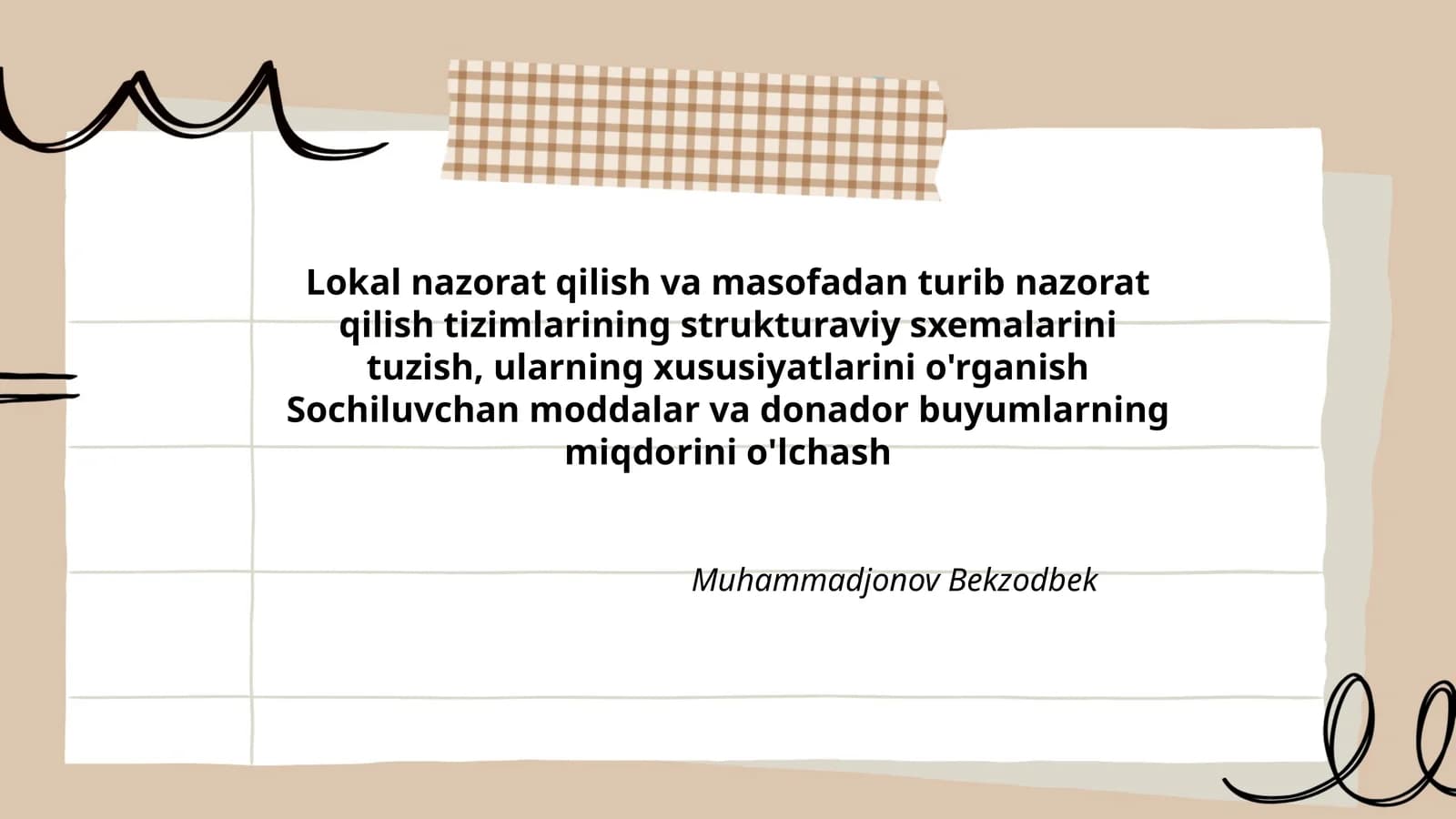 Lokal nazorat qilish va masofadan turib nazorat qilish tizimlarining strukturaviy sxemalarini tuzish, ularning xususiyatlarini o'rganish Sochiluvchan moddalar va donador buyumlarning miqdorini o'lchash