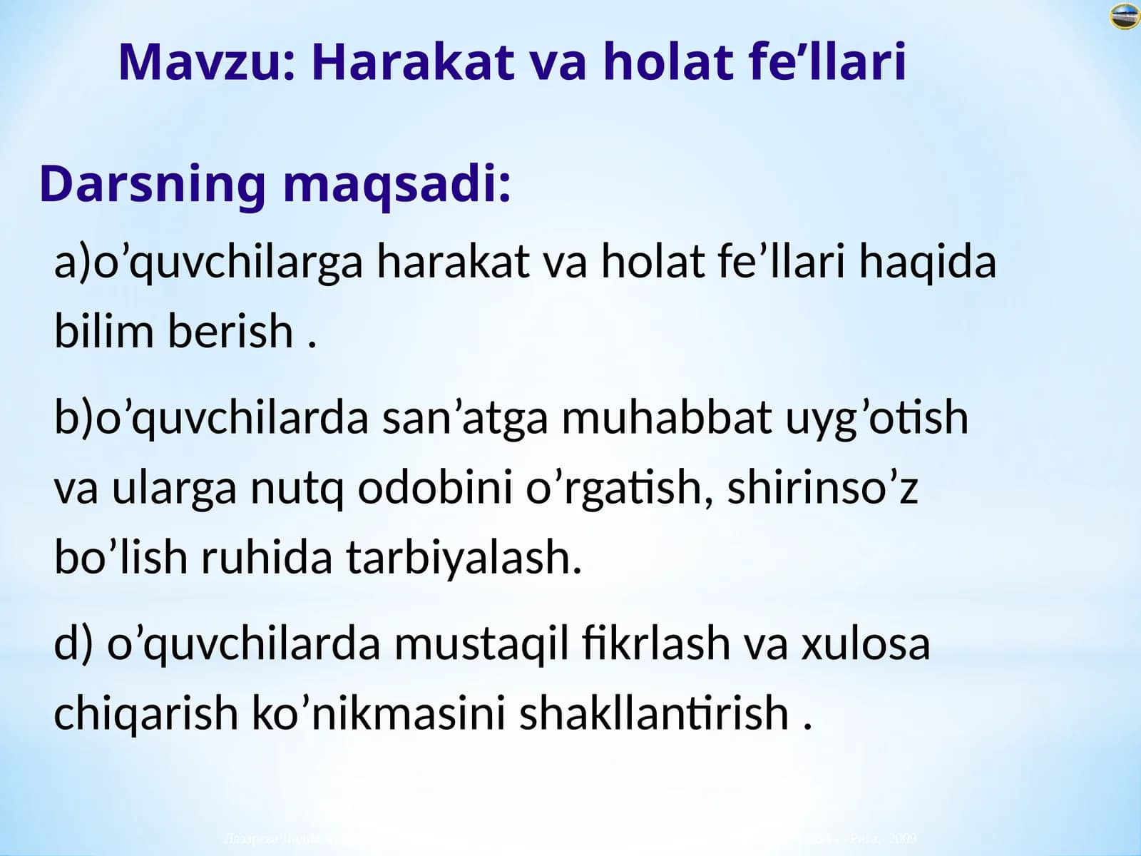 6-sinf Ona tili fanidan Harakat va holat fe'llari dars ishlanmasi