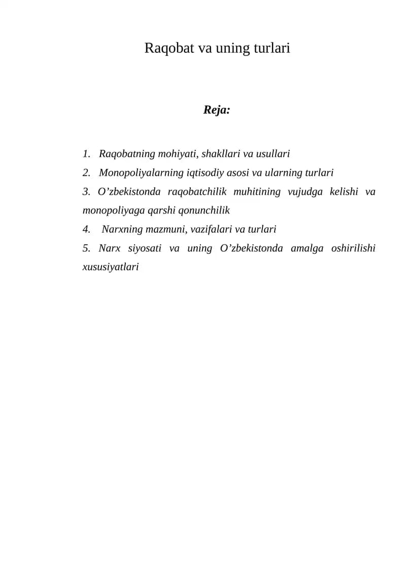 Raqobat va uning turlari