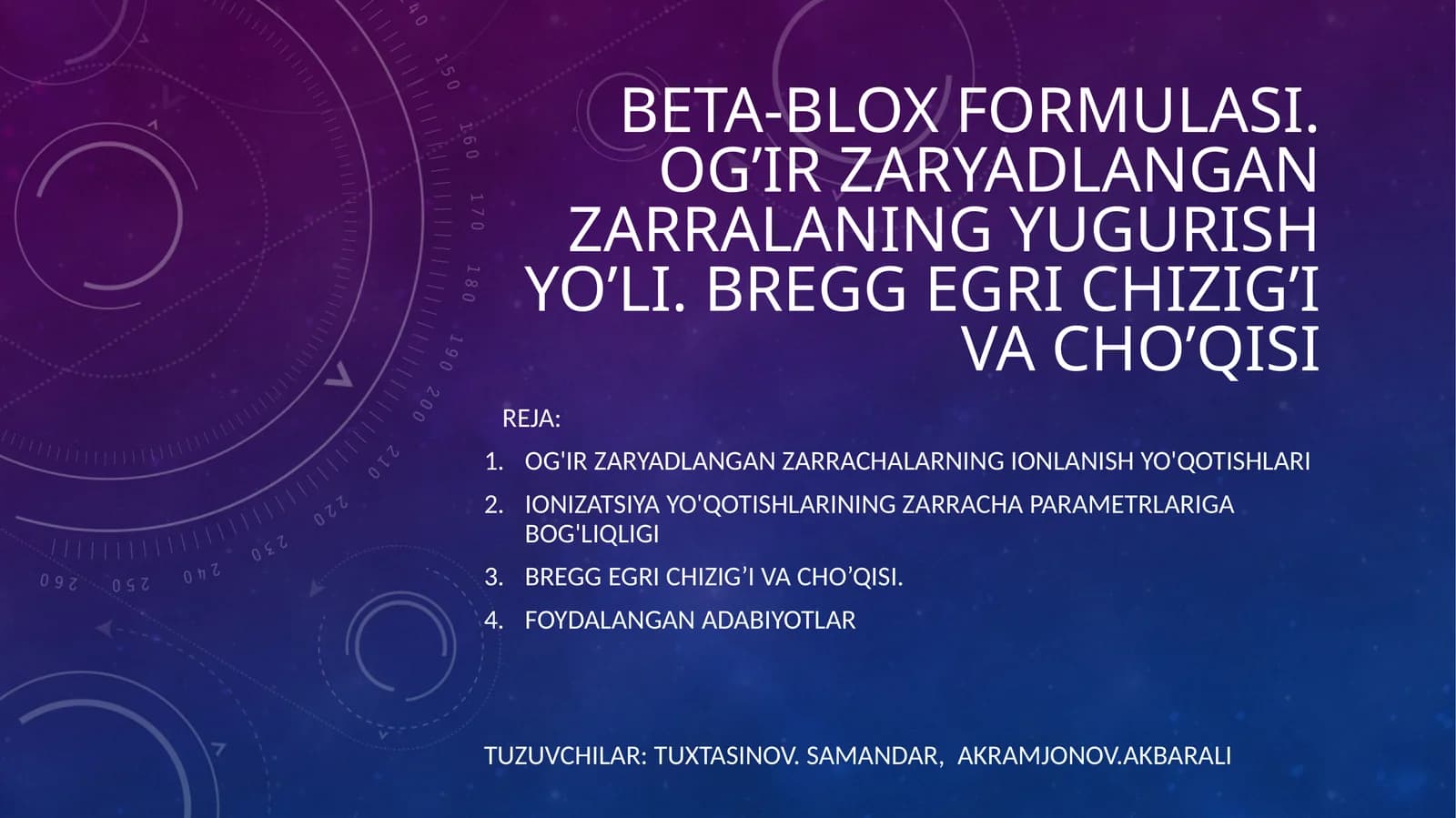 Bete-Blox formulasi. Og’ir zaryadlangan zarralaning yugurish yo’li. Bregg egri chizig'i