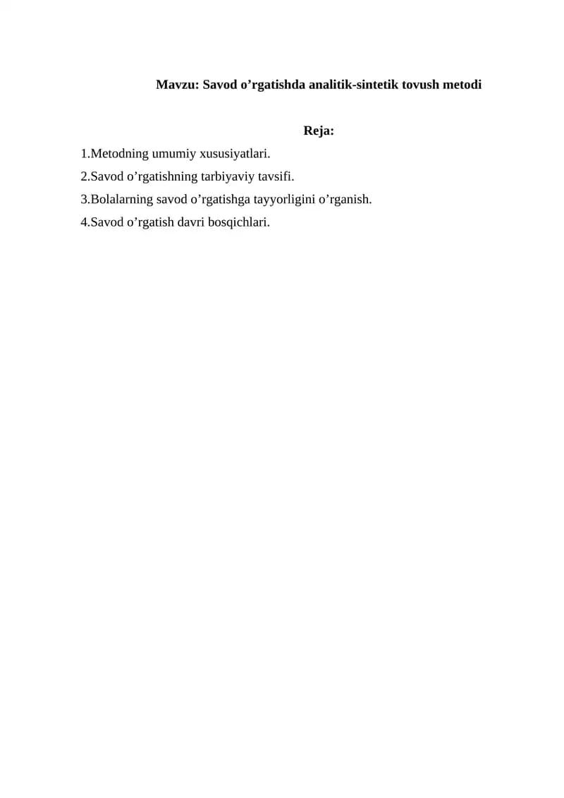 Savod o’rgatishda analitik-sintetik tovush metodi