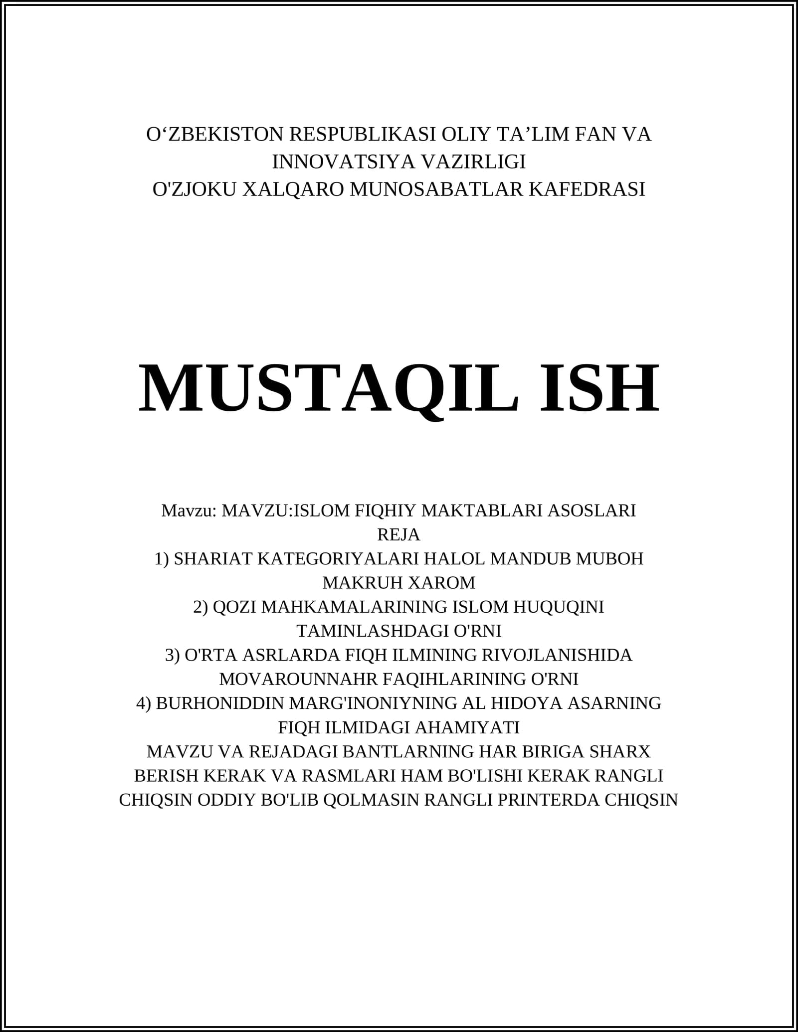 MAVZU:ISLOM FIQHIY MAKTABLARI ASOSLARI