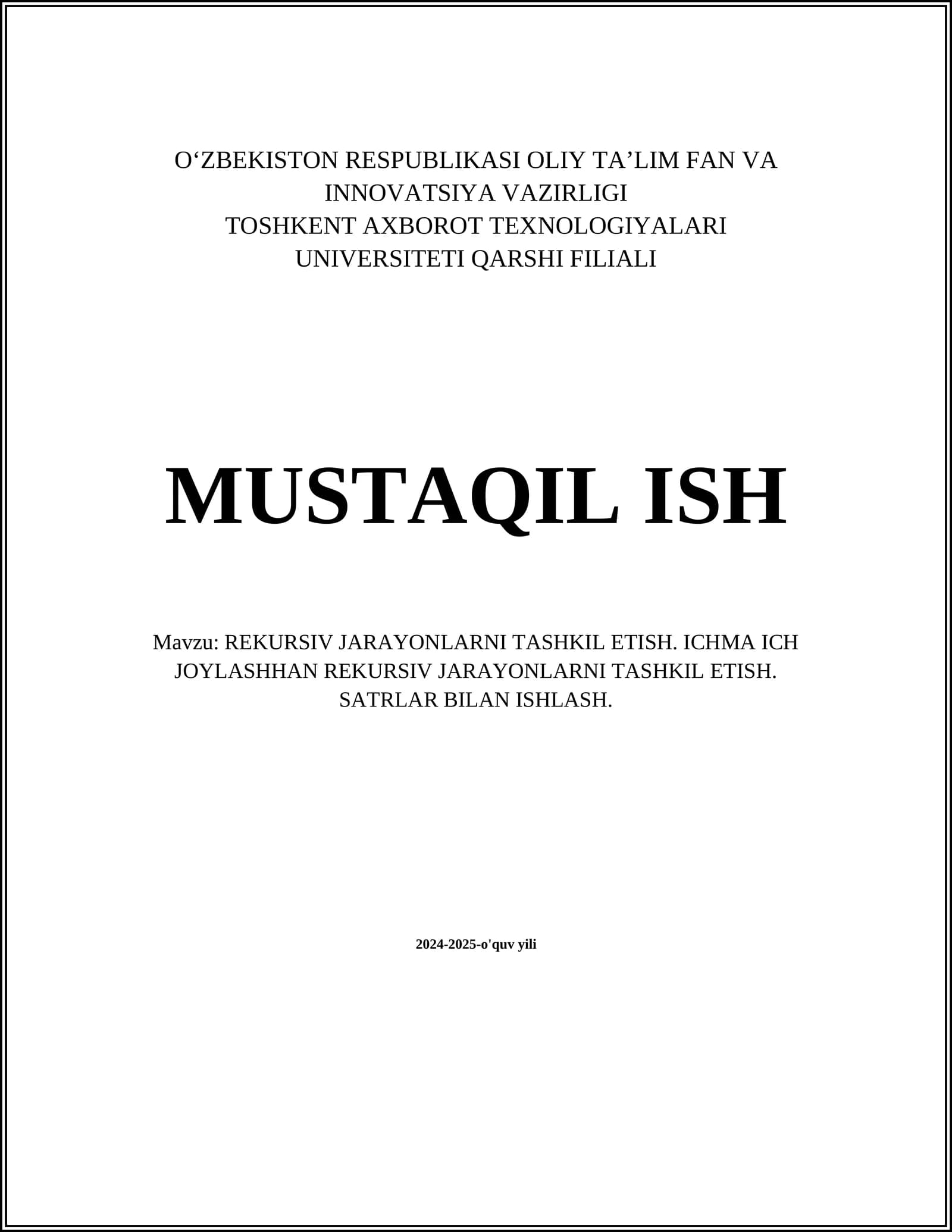 REKURSIV JARAYONLARNI TASHKIL ETISH
