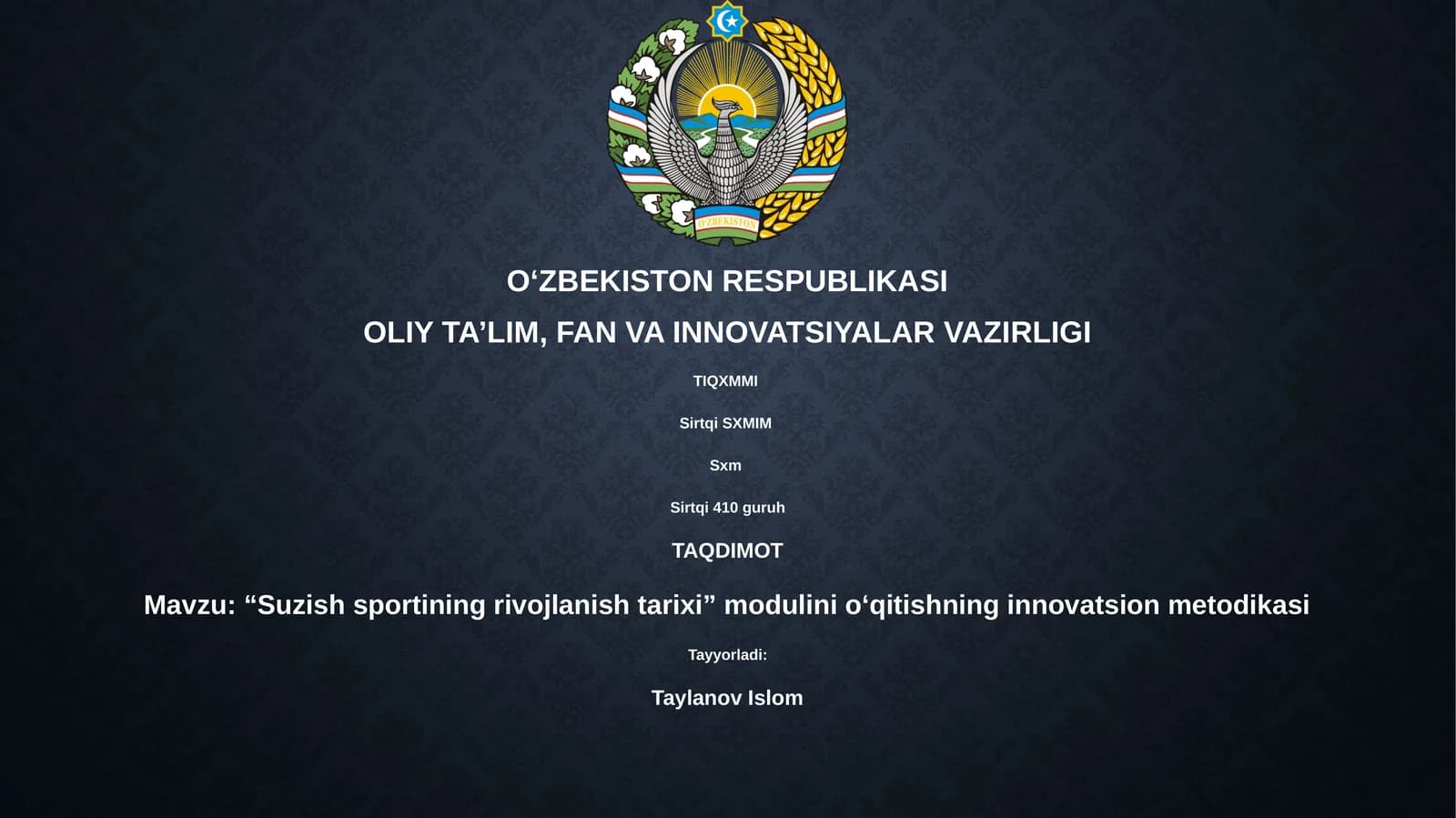 “Suzish sportining rivojlanish tarixi” modulini o‘qitishning innovatsion metodikasi
