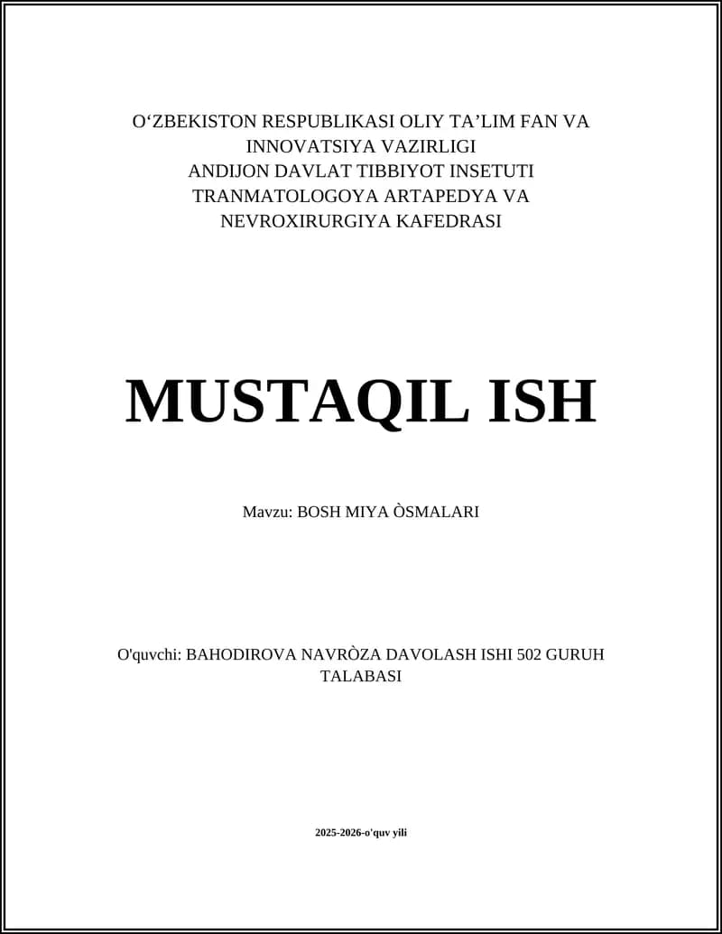 BOSH MIYA ÒSMALARI