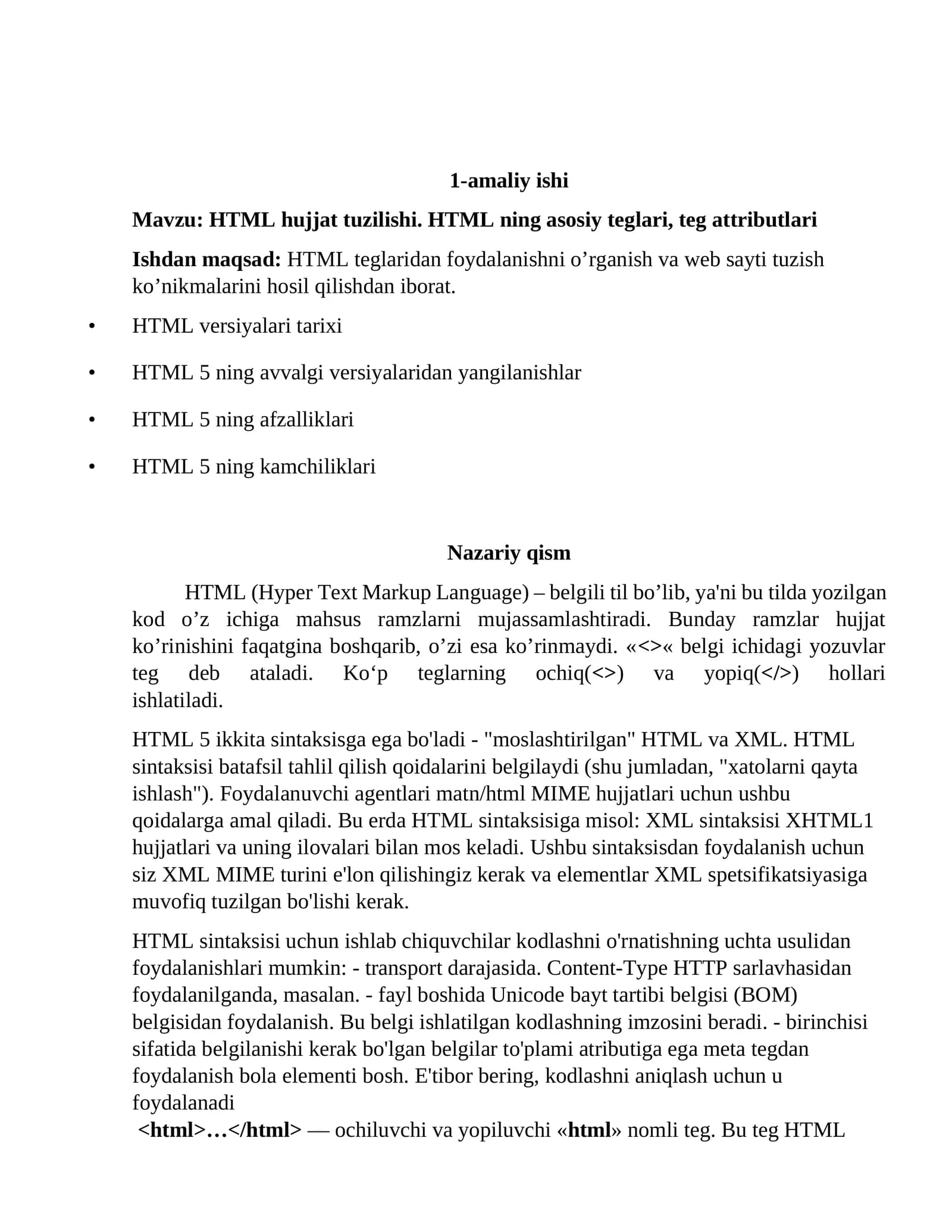 HTML hujjat tuzilishi