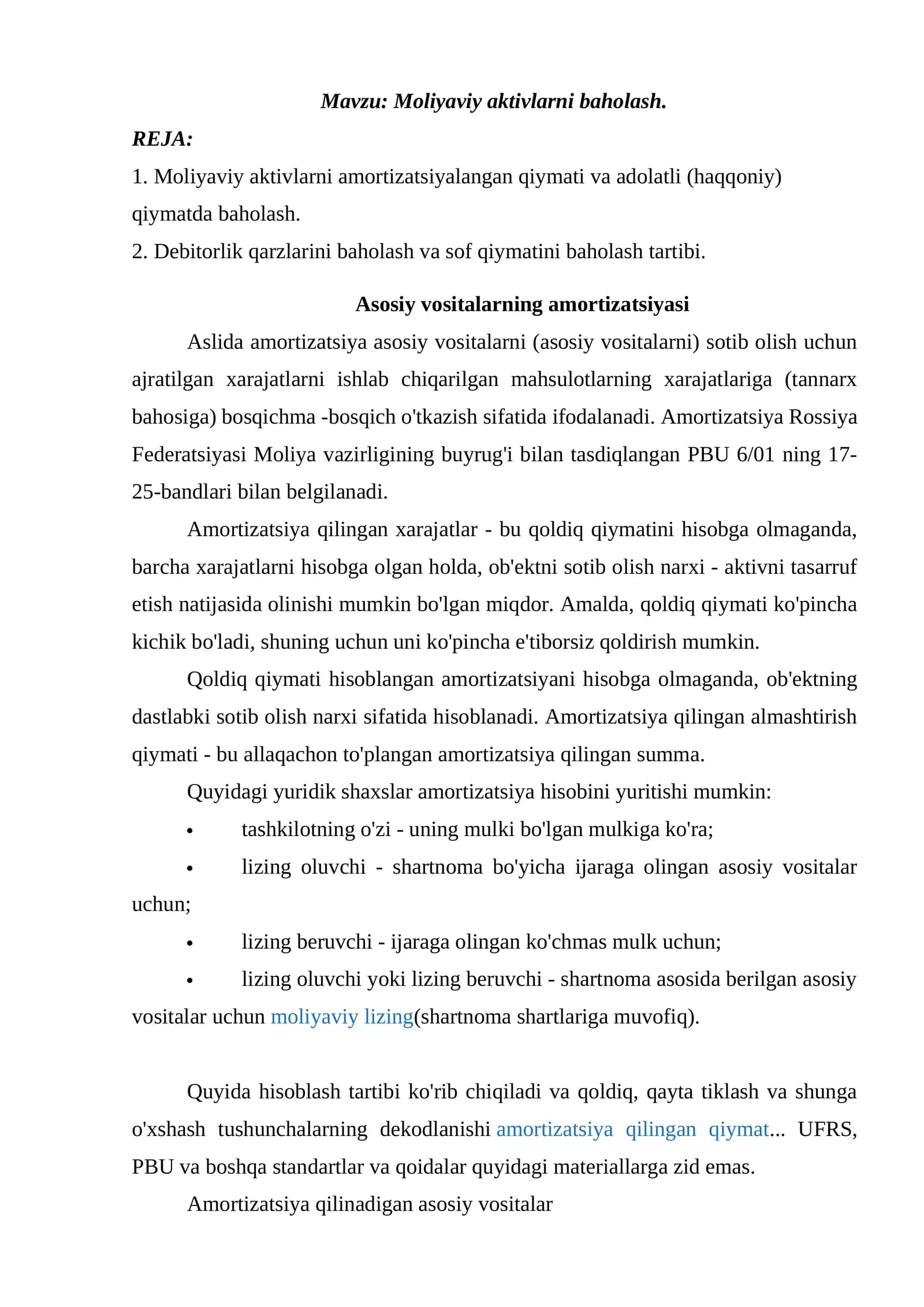 Moliyaviy aktivlarni baholash