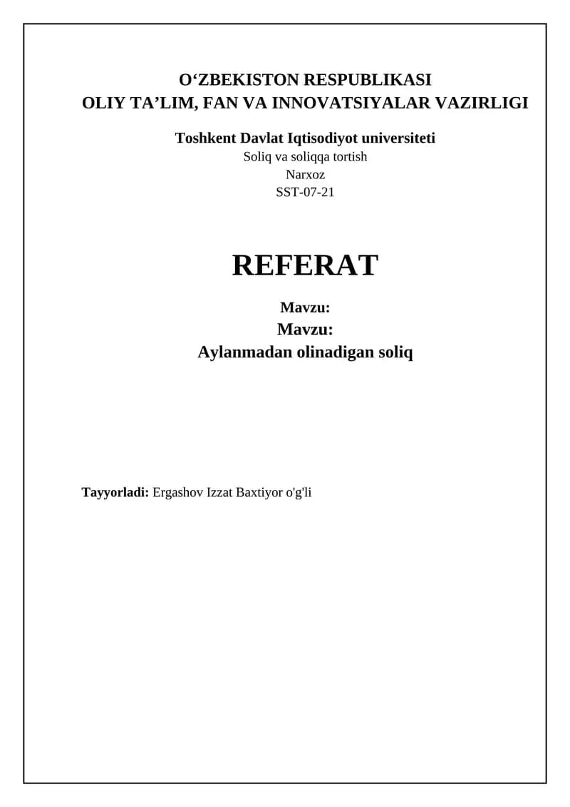 Aylanma soliqning mohiyati va hisoblash usullari