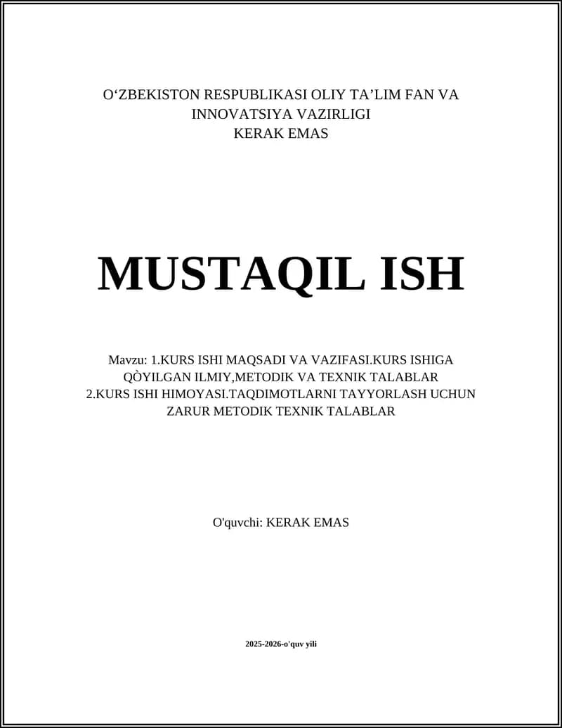 KURS ISHI MAQSADI VA VAZIFASI