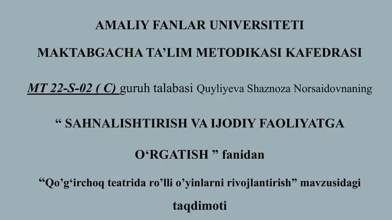 Qo’gʻirchoq teatrida ro’lli o’yinlarni rivojlantirish