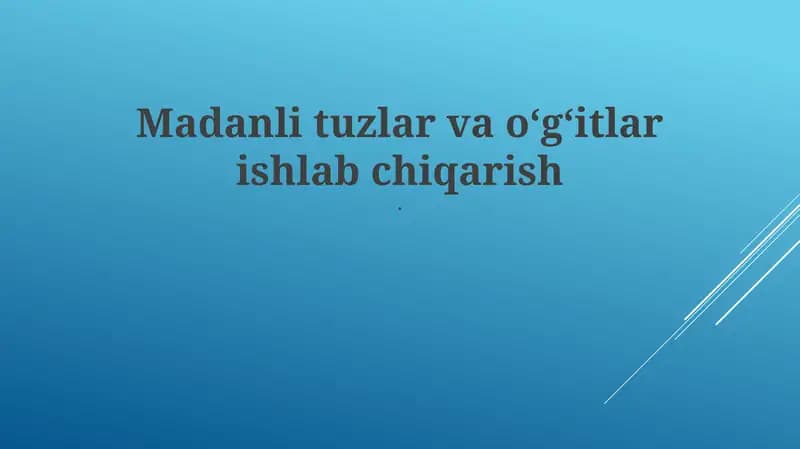 Ishqoriy tuzlar va o'g'itlar ishlab chiqarish