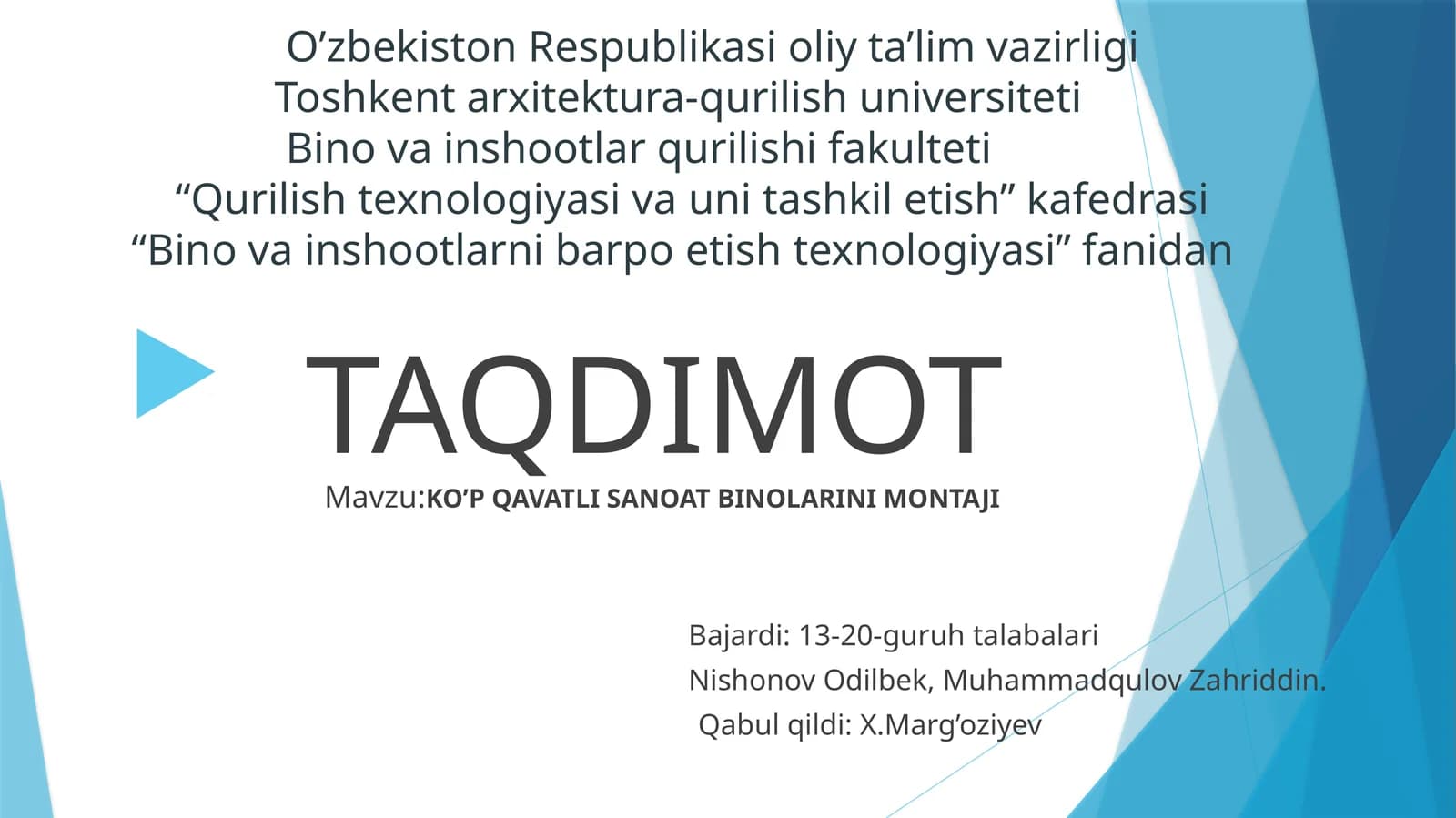 Ko’pqavatli sanoat binolarini montaji