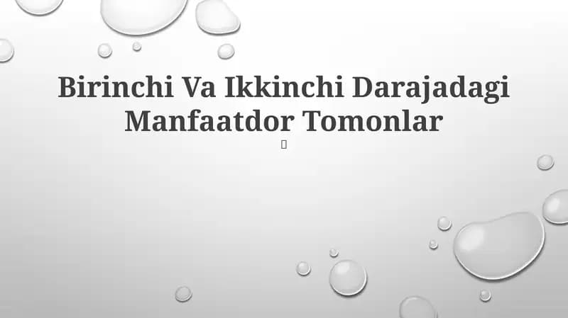 Birinchi Va Ikkinchi Darajadagi Manfaatdor Tomonlar