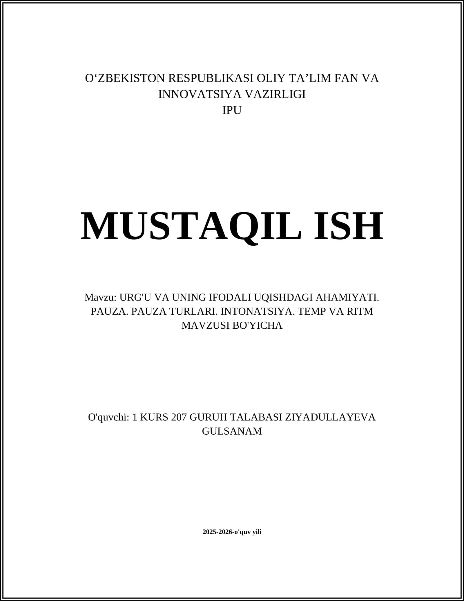 URG'U VA UNING IFODALI UQISHDAGI AHAMIYATI