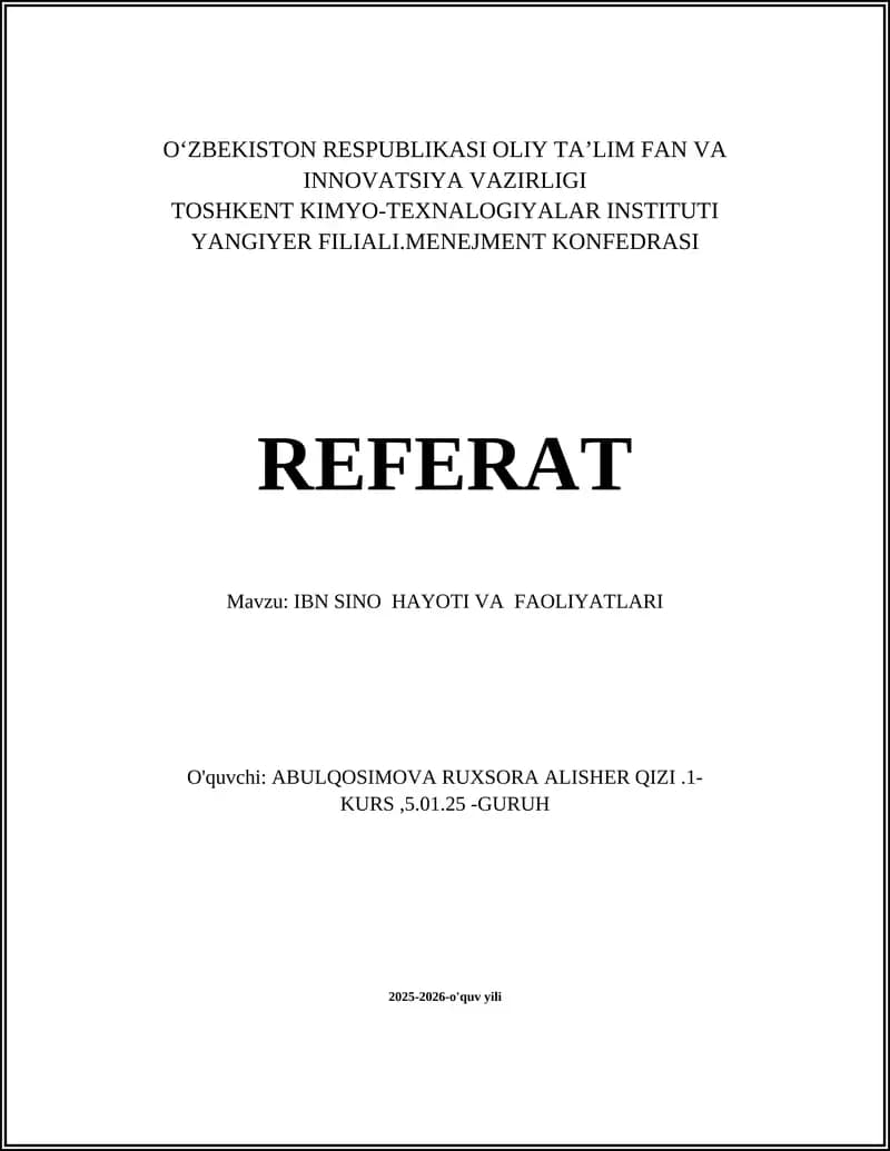 IBN SINO HAYOTI VA FAOLIYATLARI