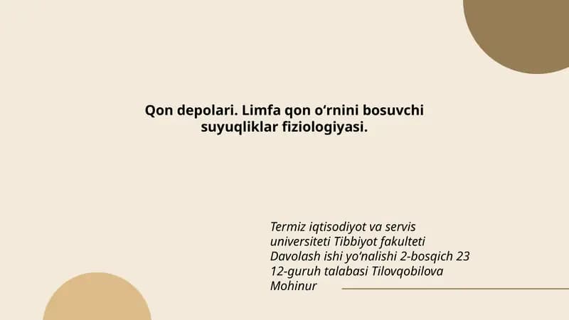 Qon depolari. Limfa qon oʻrnini bosuvchi suyuqliklar fiziologiyasi