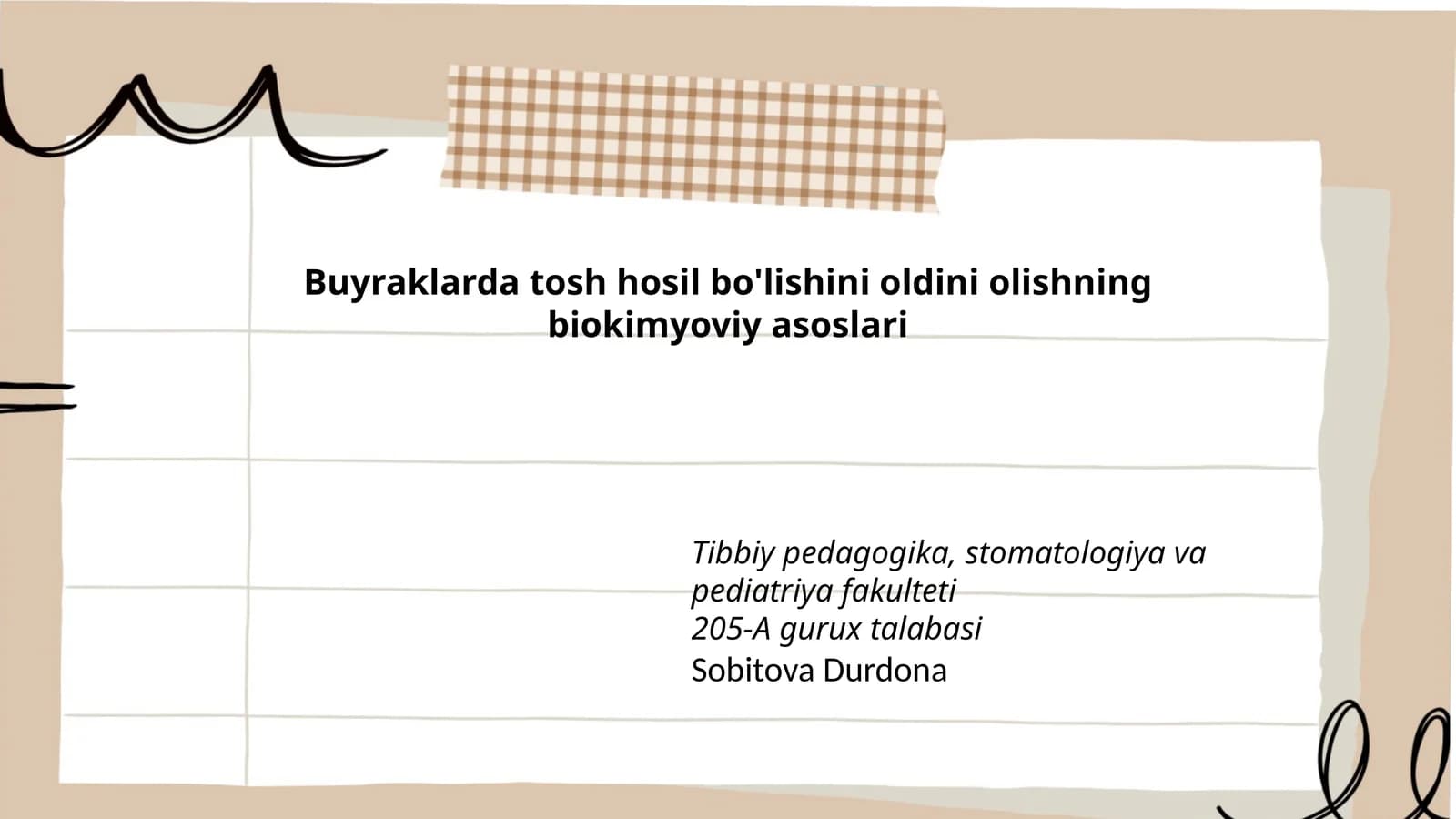 Buyraklarda tosh hosil bo'lishini oldini оlishning biokimyoviy asoslari