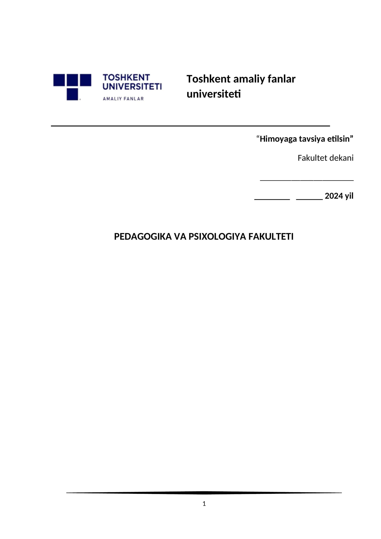 PEDAGOGIKA VA PSIXOLOGIYA FAKULTETI