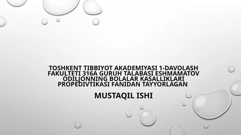 Bolalar Kasalliklari Propedivtikasi fanidan