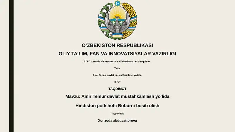 Oʻzbekiston tarixi taqdimot