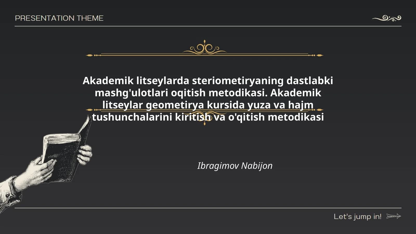 Akademik litseylarda steriometiryaning dastlabki mashg'ulotlari oqitish metodikasi