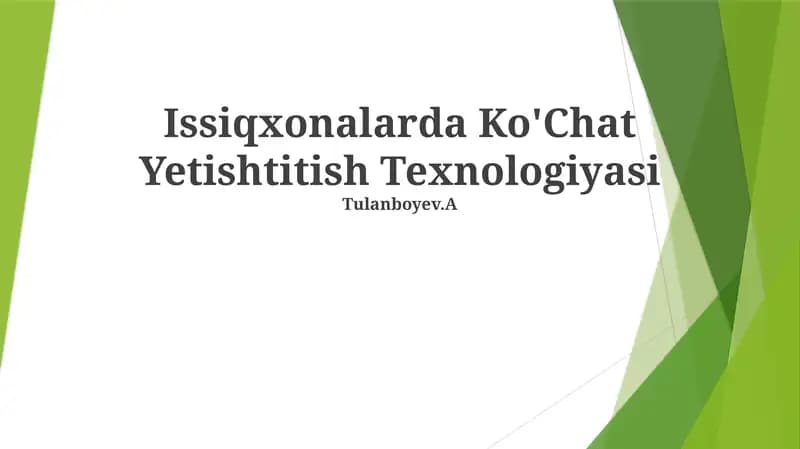 Issiqxonalarda Ko'Chat Yetishtitish Texnologiyasi