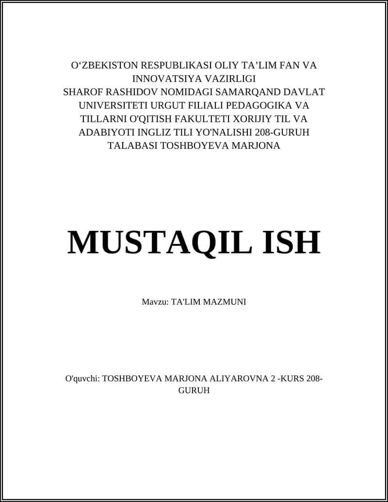 TA'LIM MAZMUNI