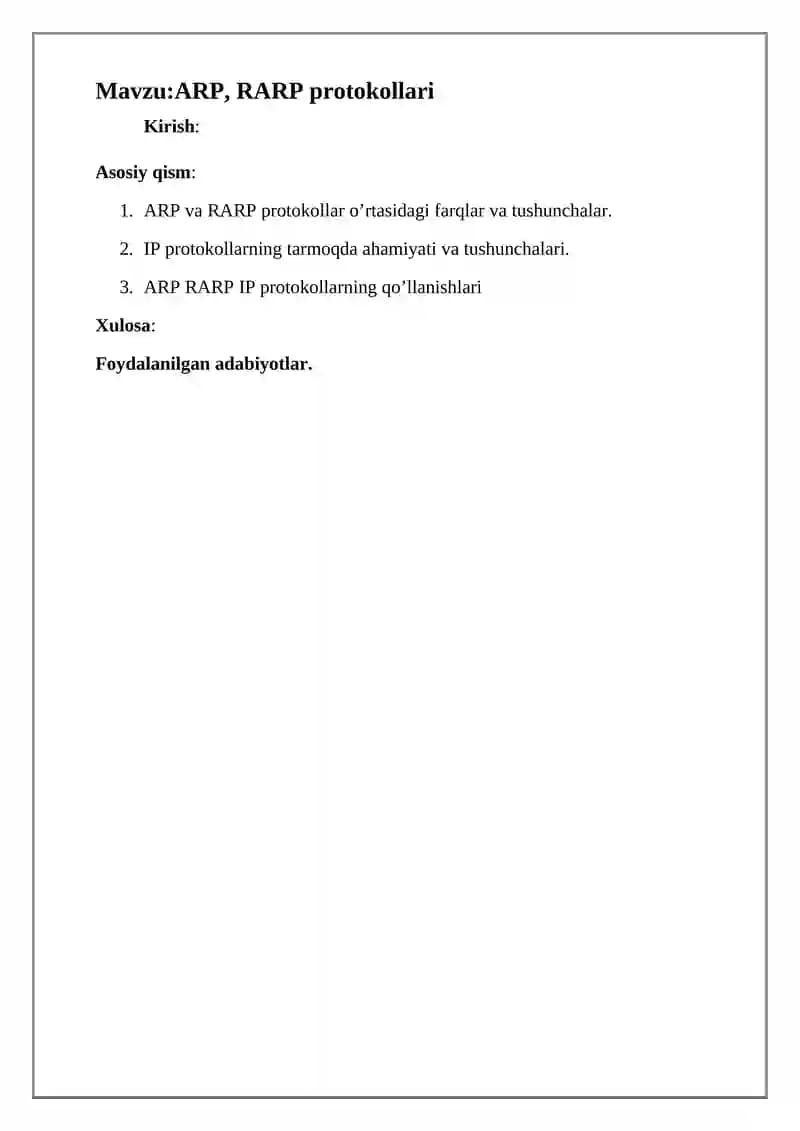 ARP, RARP protokollari