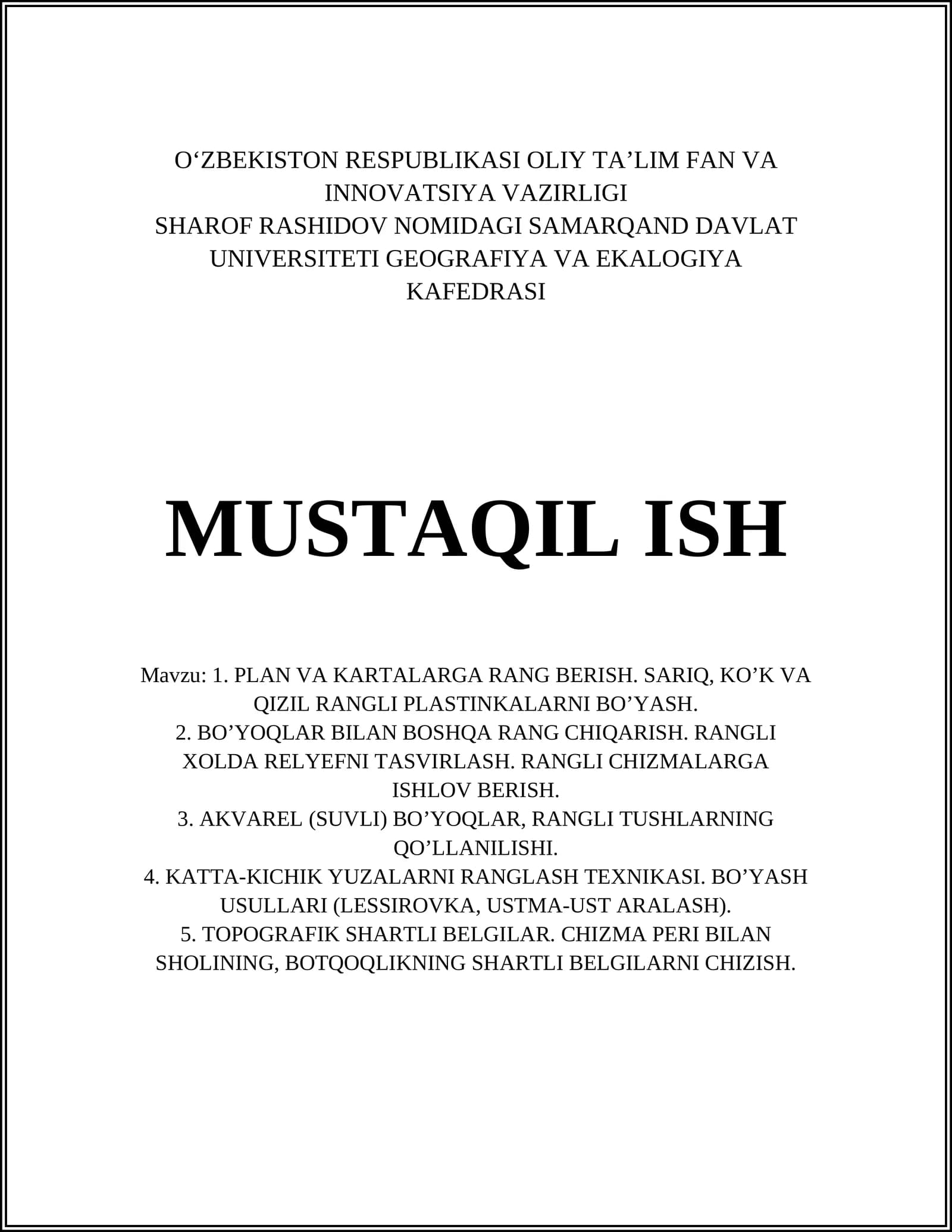 PLAN VA KARTALARGA RANG BERISH